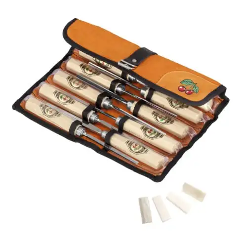 Sculpteur Kirschen ensemble de Burin manche en daim dans un Pochette à enrouler 12 pcs.