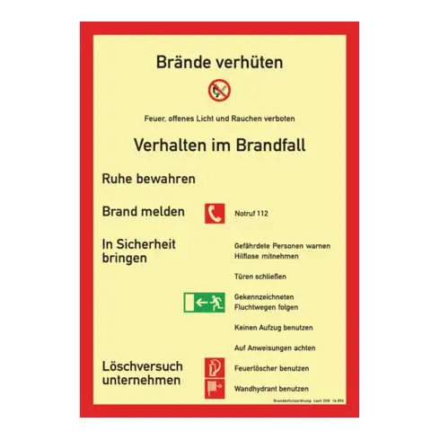 Symbole de protection contre l'incendie BGV A8 L210xB297mm Règlement de protection contre l'incendie Ku.