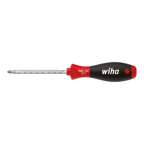 Wiha Tournevis SoftFinish® Phillips avec lame ronde et échelle graduée en mm gravée au laser (35398) PH2 x 100 mm