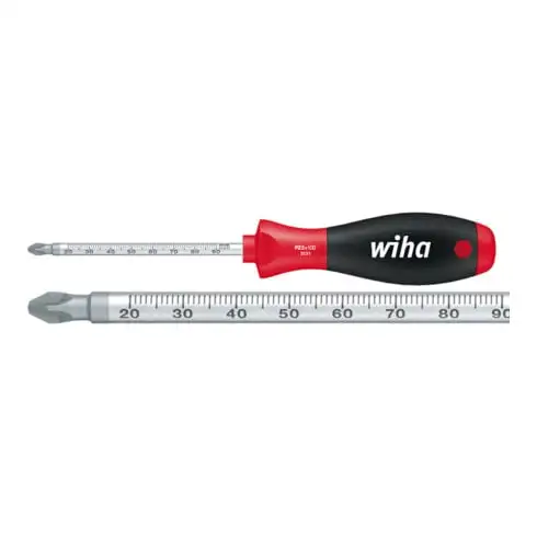 Wiha Tournevis SoftFinish® Pozidriv avec lame ronde et échelle graduée en mm gravée au laser (35399) PZ2 x 100 mm