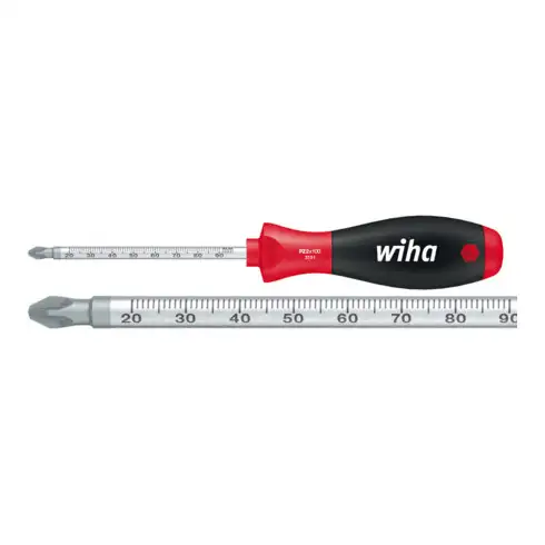 Wiha Tournevis SoftFinish® Pozidriv avec lame ronde et échelle graduée en mm gravée au laser (36073) PZ1 x 80 mm
